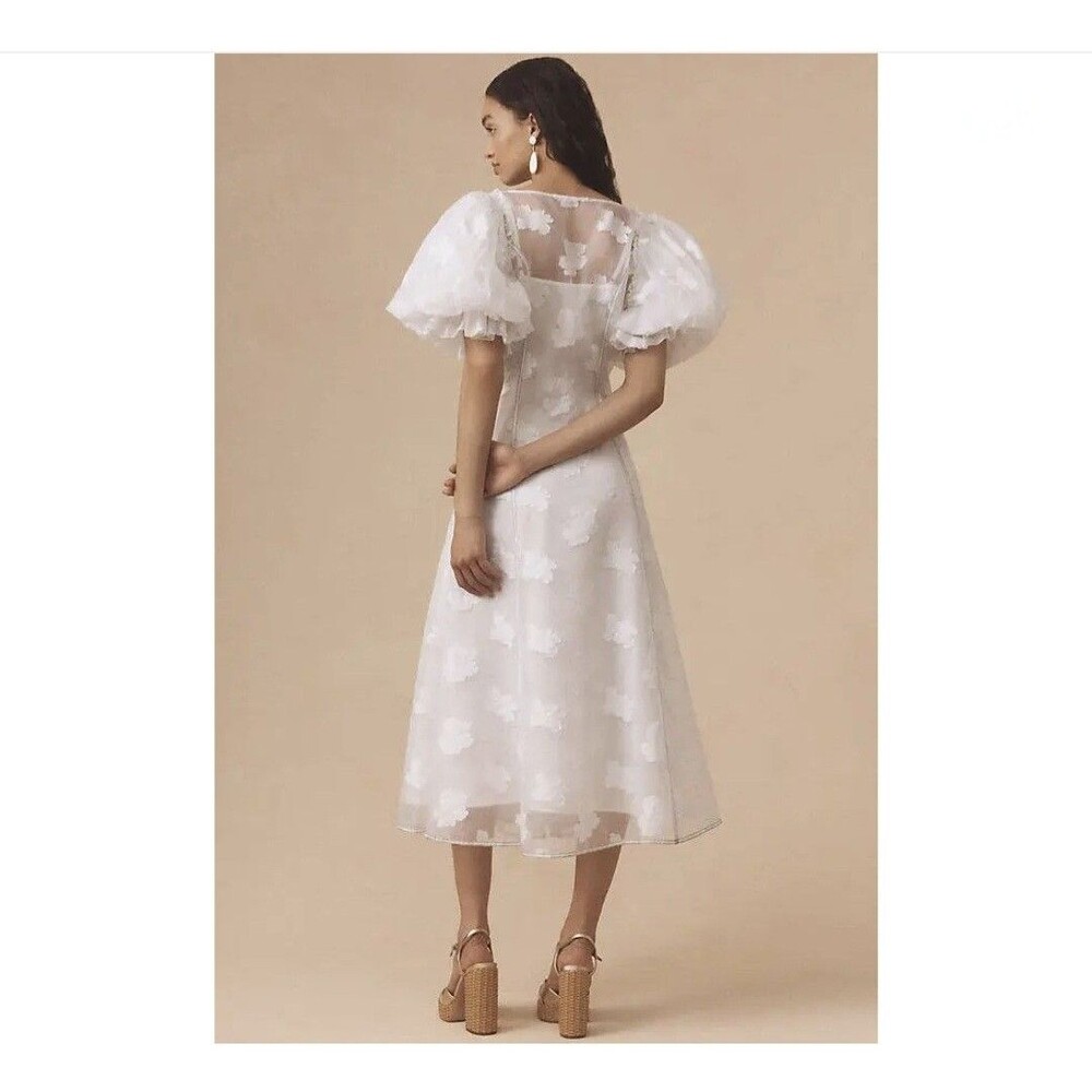 Anthropologie Let Me Be Midi Dress White Women S Puff Sleeve Bridal Graduation - Picture 8 of 17